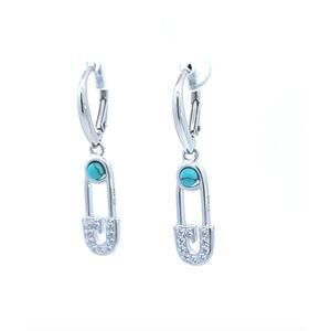 Safety Pin Turquoise earrings Link Drop Earrings Sterling Silver 925  huggie